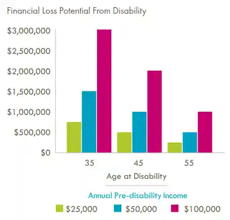 Annual disability insurance income bar graph.
